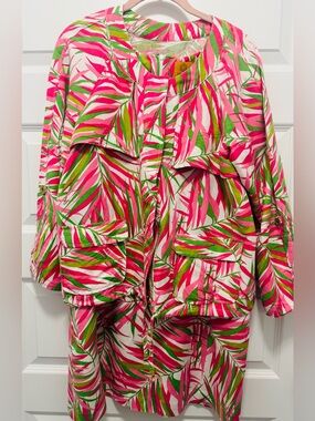 Bright Pink & Green Tropical Print Dress & Jacket